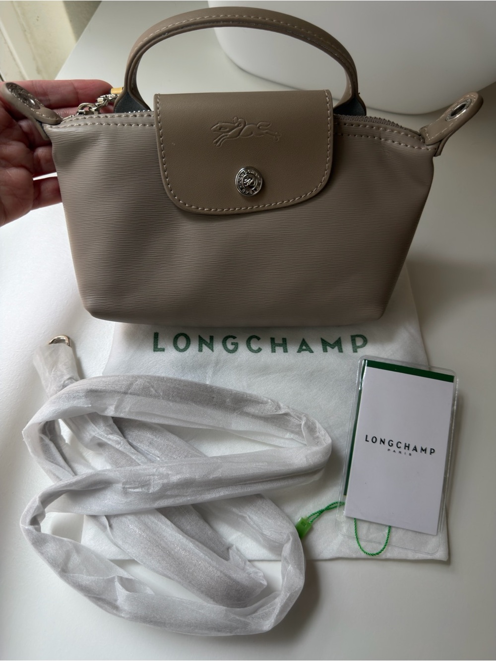 Longchamp small crossbody bag in beige taupe